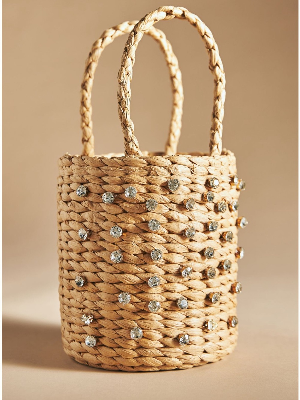 Anthropologie Crystal-Embellished Woven Straw Tote in Natural